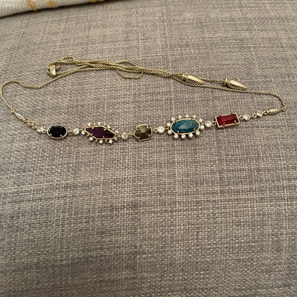 Kendra Scott Gold Necklace with Red, Turquoise, and Purple Stones - Picture 6 of 6